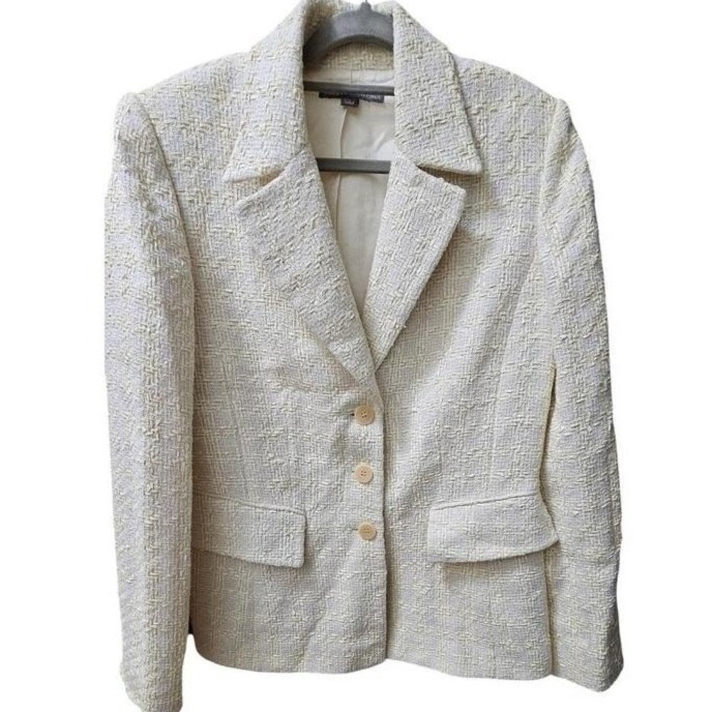 Saks Fifth Avenue Tweed Blazer Jacket‎ Cream Yellow Gold Women's Size 8